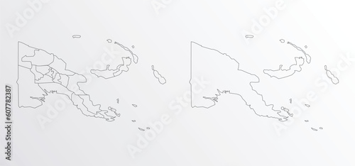 Black Outline vector Map of Papua New Guinea with regions on white background
