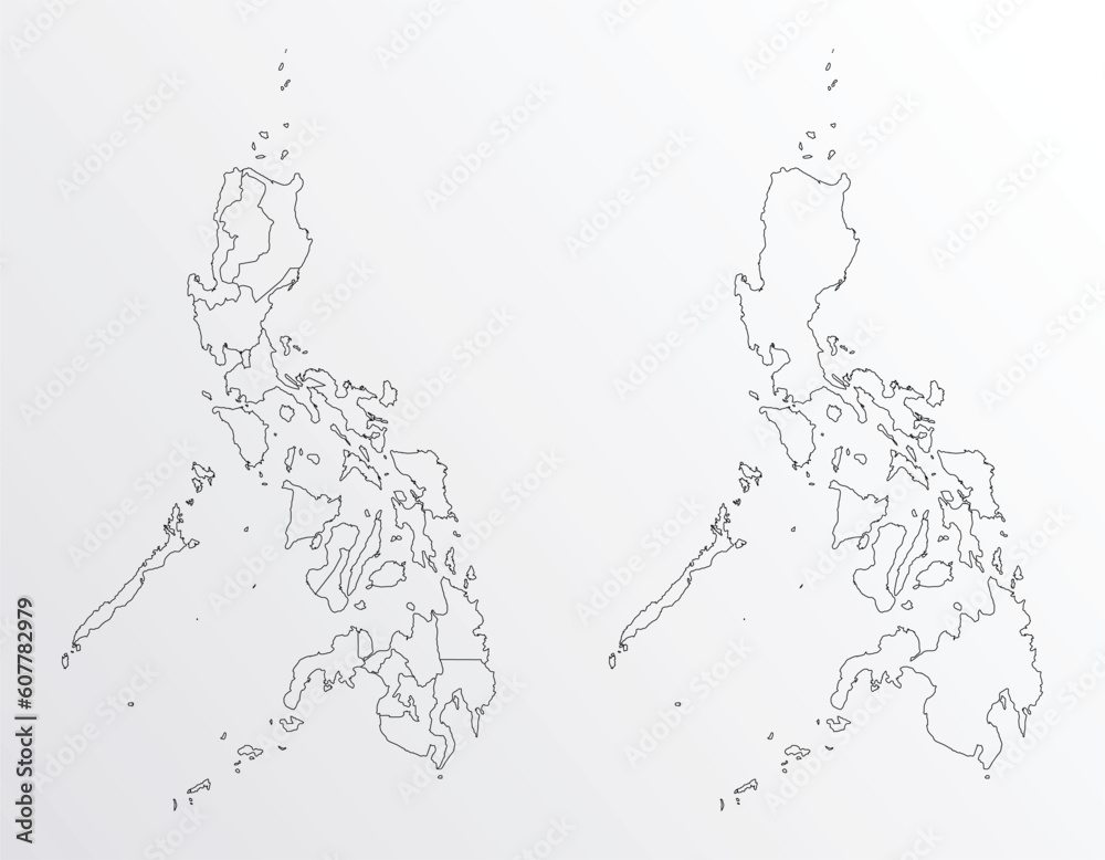 Black Outline vector Map of Philippines with regions on white ...