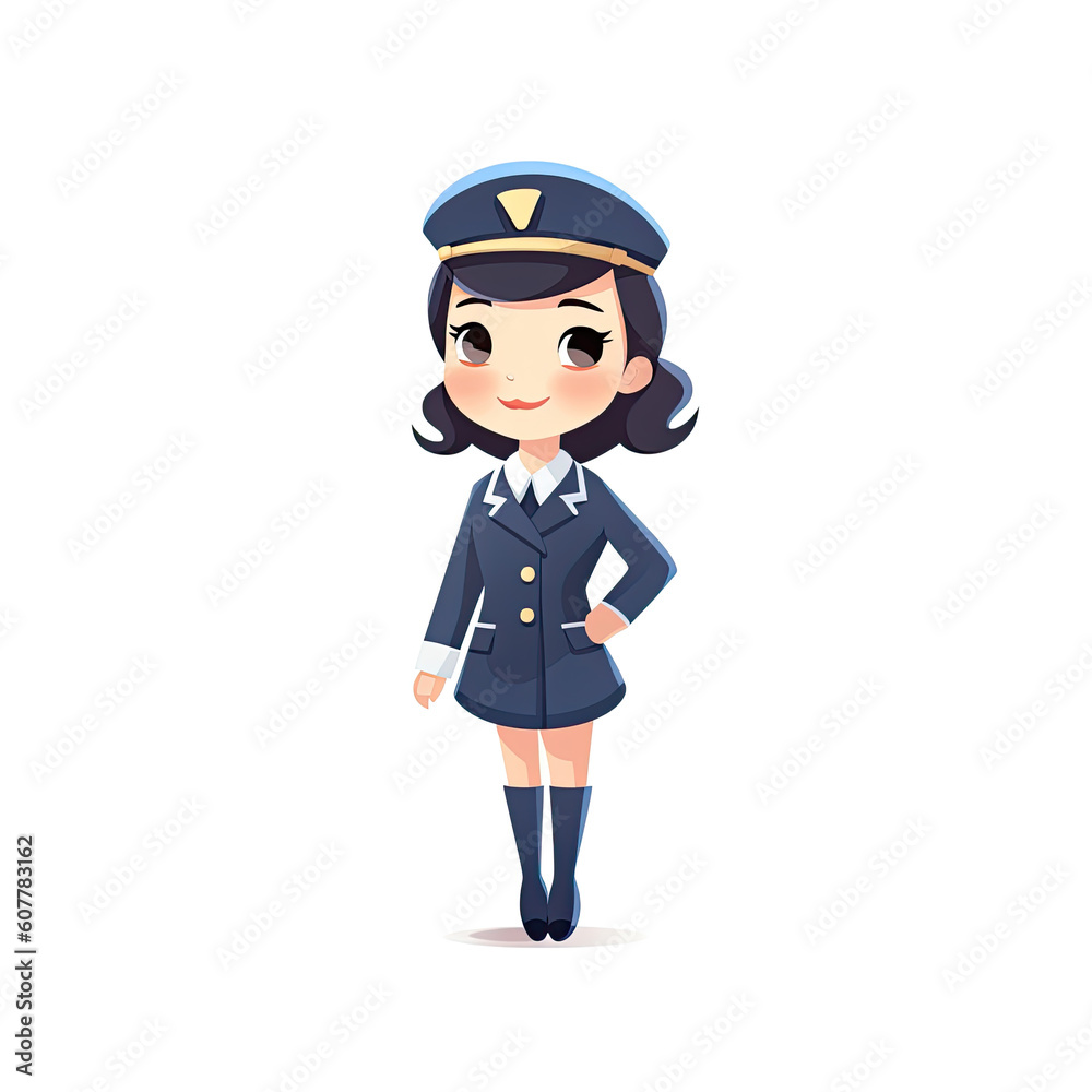 Cartoon stewardess isolate white help care positive pleasant Generative AI