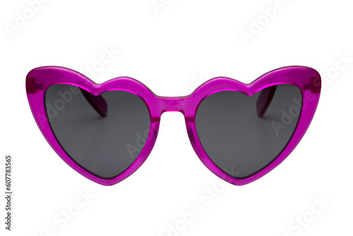 Pink heart shaped sunglasses with heart shape isolated on transparent background