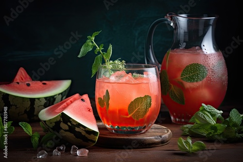 lush garden, with watermelon and herbs for a refreshing summer drink, created with generative ai
