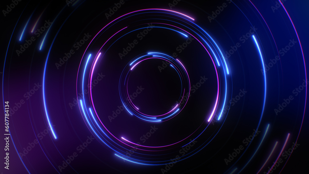 3d render circular blue and purple light background, in the style of digital neon 3d render circular blue and purple light background, in the style of digital neon