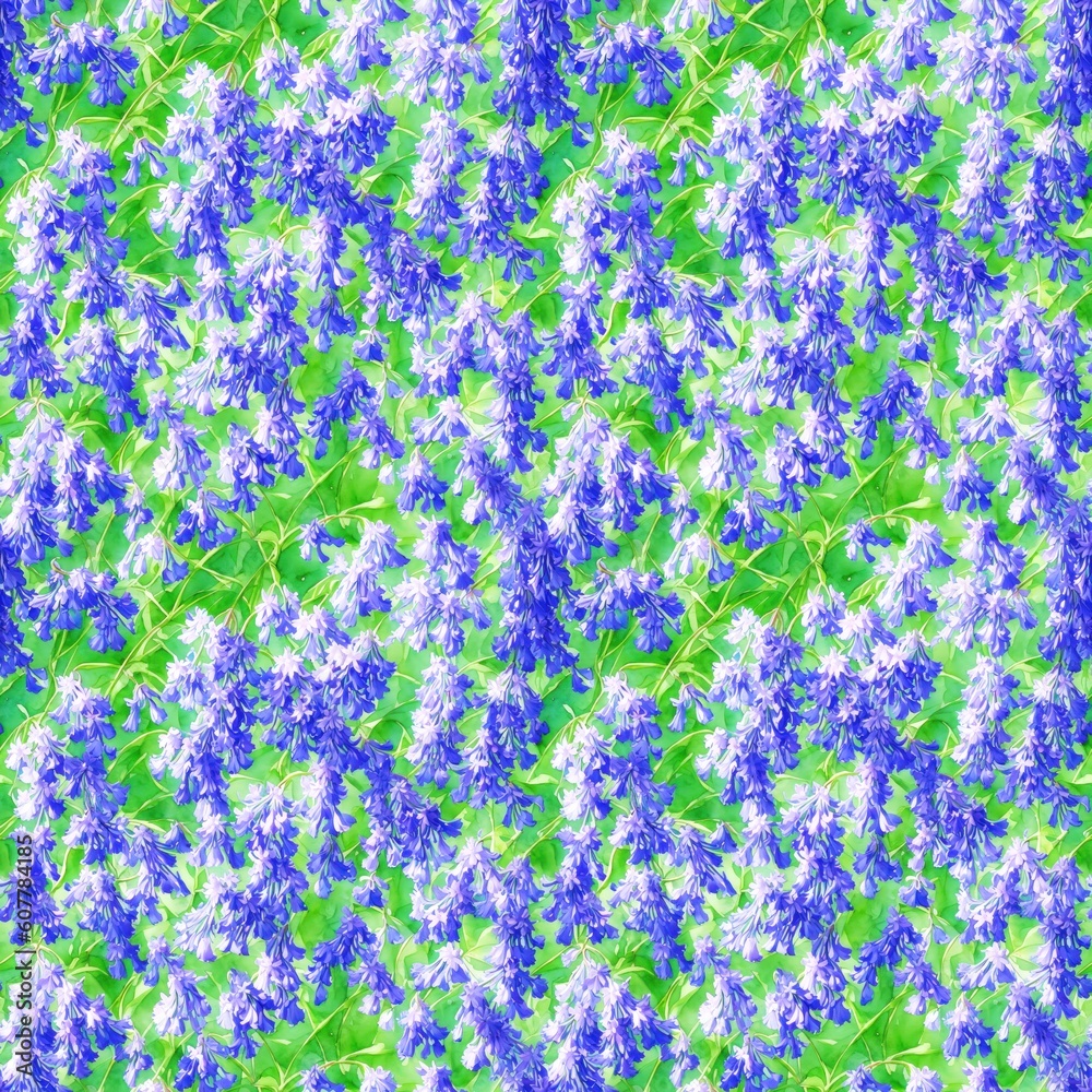 Seamless floral pattern with bluebell flowers, tileable, Generative AI