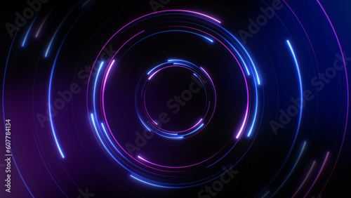 3d render circular blue and purple light background, in the style of digital neon