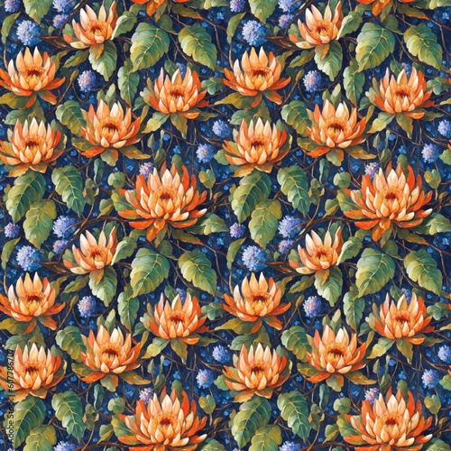 Seamless floral pattern with Protea flowers  tileable  Generative AI
