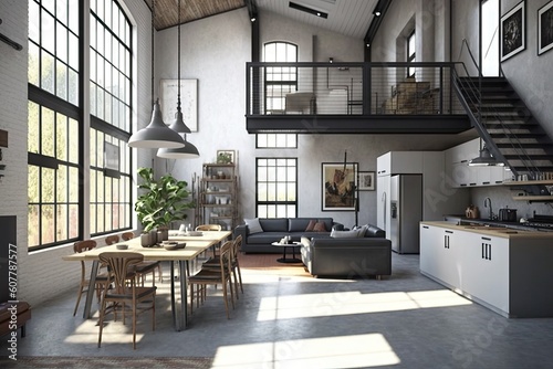 industrial home  with sleek and minimalist design  featuring open floor plan  created with generative ai