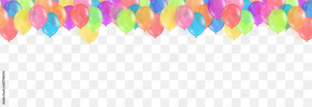 Vector colorful balloons isolated on png background. Festive 3d helium balloons template for anniversary. Birthday party design. Vector illustration on transparent background