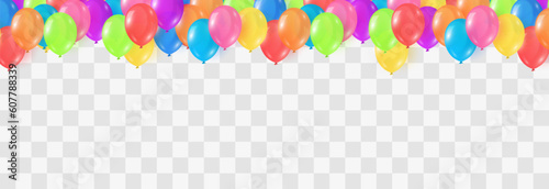 Vector colorful balloons isolated on png background. Festive 3d helium balloons template for anniversary. Birthday party design. Vector illustration on transparent background