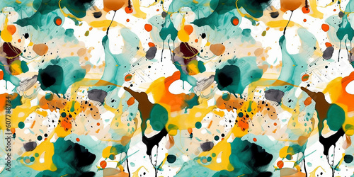 Seamless pattern: abstract oil and watercolor painting, paint blots and expressive line. AI