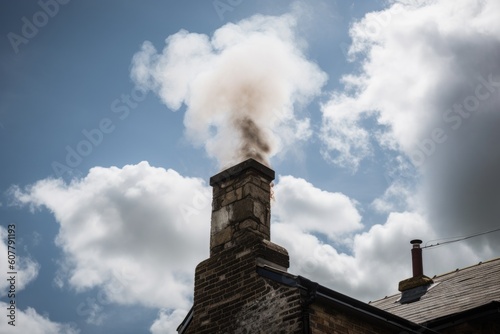 smoke billowing from the top of a chimney, rising into the sky, created with generative ai