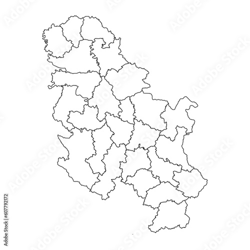 Serbia map with administrative districts without Kosovo. Vector illustration.