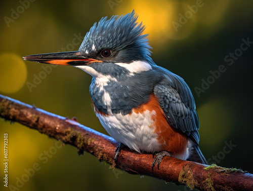 A Belted Kingfisher (Megaceryle alcyon), generative AI illustration photo