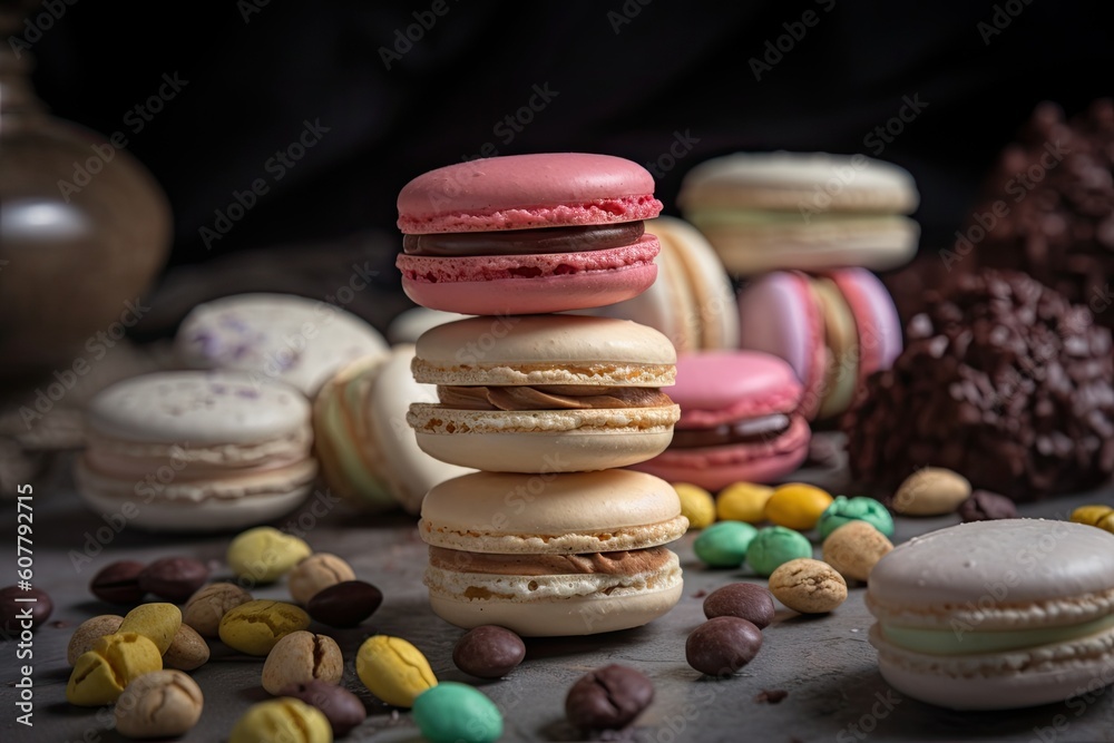 meringue macaron, with fillings of different flavors and colors, created with generative ai meringue macaron, with fillings of different flavors and colors, created with generative ai