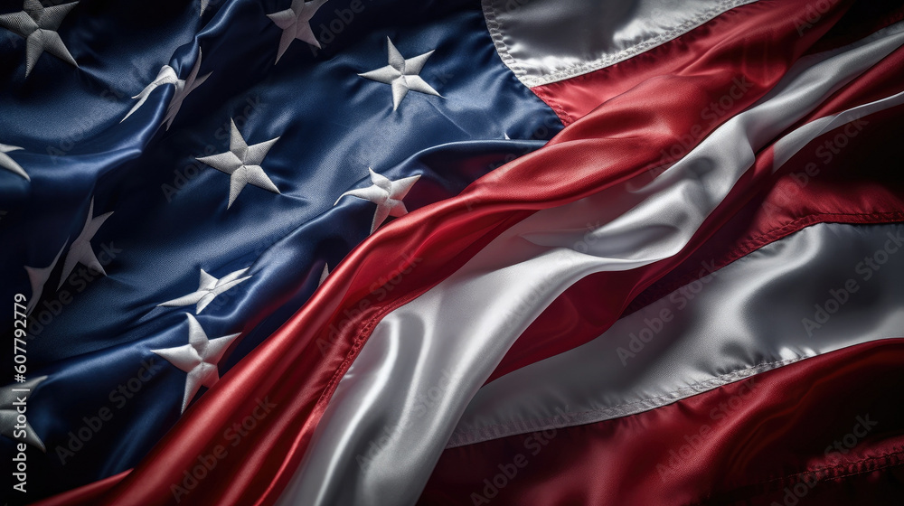 USA flag. American flag. American flag blowing in the wind. Generative AI USA flag. American flag. American flag blowing in the wind. Generative AI