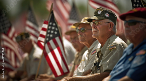 Veterans ceremony American Flags in celebration of Independence Day. Generative AI photo