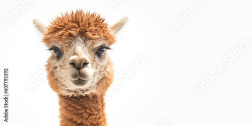 Cute baby alpaca isolated on a white background. Generative AI © piai