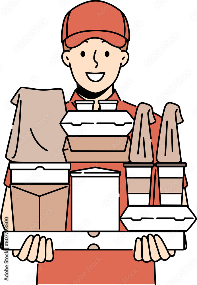 Smiling male courier with order in hands Smiling male courier with order in hands Smiling male courier with order in hands Smiling male courier with order in hands