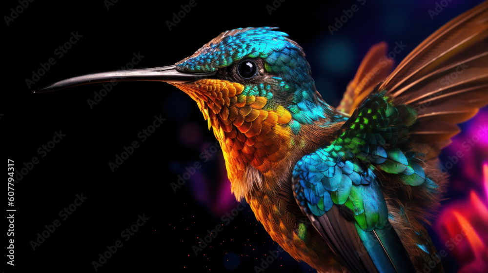 Fototapeta premium Hummingbirds at night created with generative AI technology