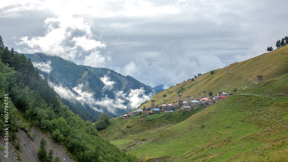 View of Adishi village in Georgia. travel in the mountains