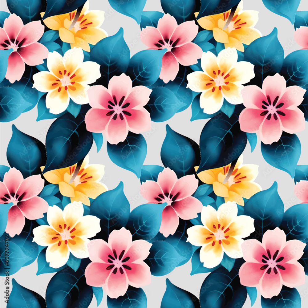 Floral shape watercolor seamless pattern.