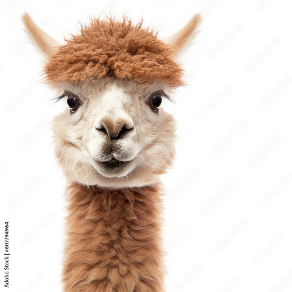 Cute baby alpaca isolated on a white background. Generative AI