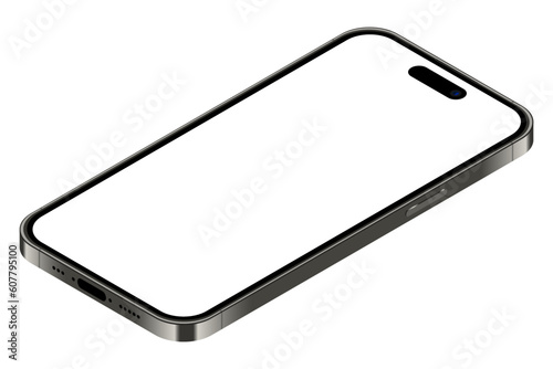 Realistic smartphone mockup. Isometric smartphone set. 3d mobile phones with blank screen. Vector illustration