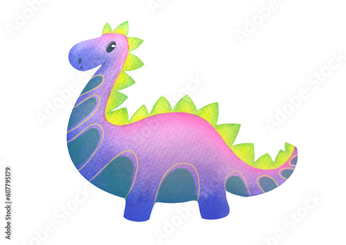 Hand drawn cartoon watercolor cute dinosaur isolated on white background. illustration for children s books and encyclopedias about Mesozoic era  Jurassic and Cretaceous periods. education  history 