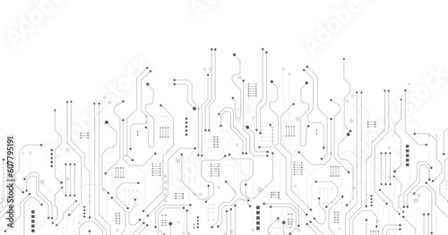Black circuit diagram on white background. High-tech circuit board connection system.Vector abstract technology on white background. © Chor muang