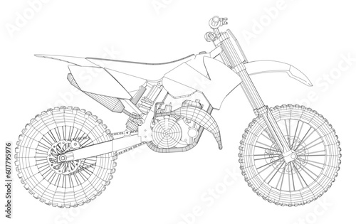 Close-up motorbike. Vector created of 3d, Wire-frame.