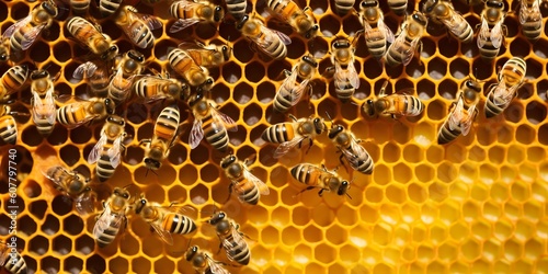 Bees work on honey cells © Tendofyan