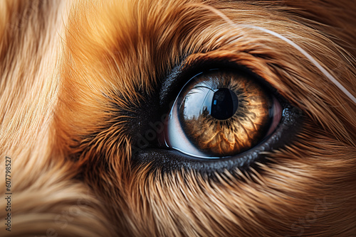 Ultraclose and hyperdetailed macroshot of a eye of a young golden retriever - Created with Generated AI Technology photo