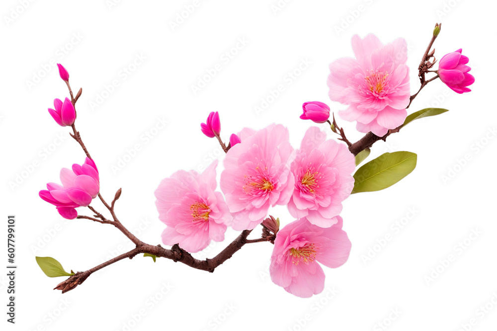 pink cherry blossom isolated on white. Generative Ai	