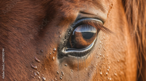 Close-up of the Eye of a Brown Horse, Generative AI