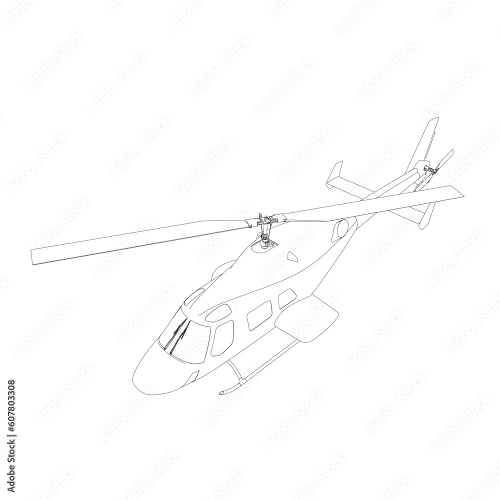 Helicopter detailed outline. Vector isolated on a white background. Adult military helicopter coloring page for book. Copter and Aircraft. Vector illustration. Black contour sketch illustrate. Helicopter detailed outline. Vector isolated on a white background. Adult military helicopter coloring page for book. Copter and Aircraft. Vector illustration. Black contour sketch illustrate.