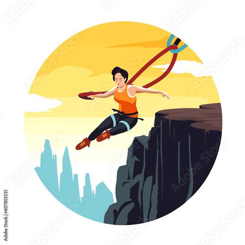 Bungee jumps, extreme and fun sport. Cartoon vector illustration. white background, label, sticker 