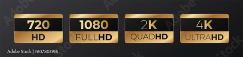 Hd full hd and 2k and 4k video quality icons photo