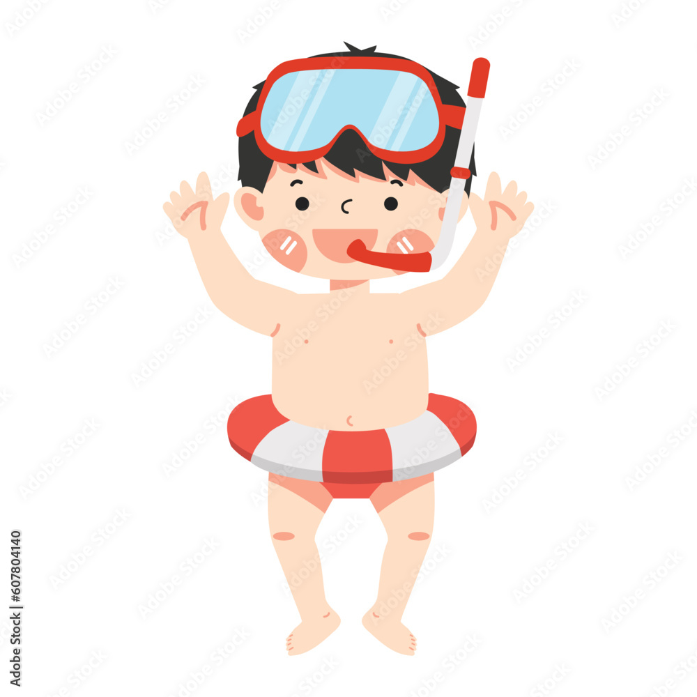 happy kid snorkeling with swim ring