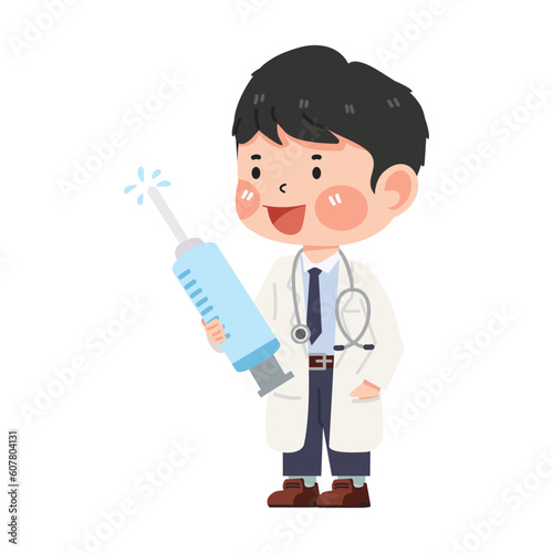 Doctor  holding medical injection syringe