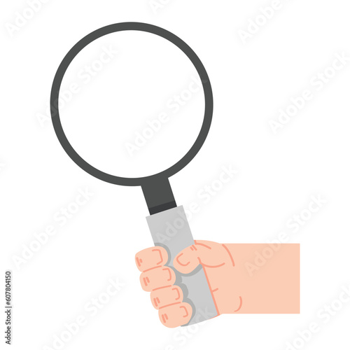 hand holding magnifying glass flat