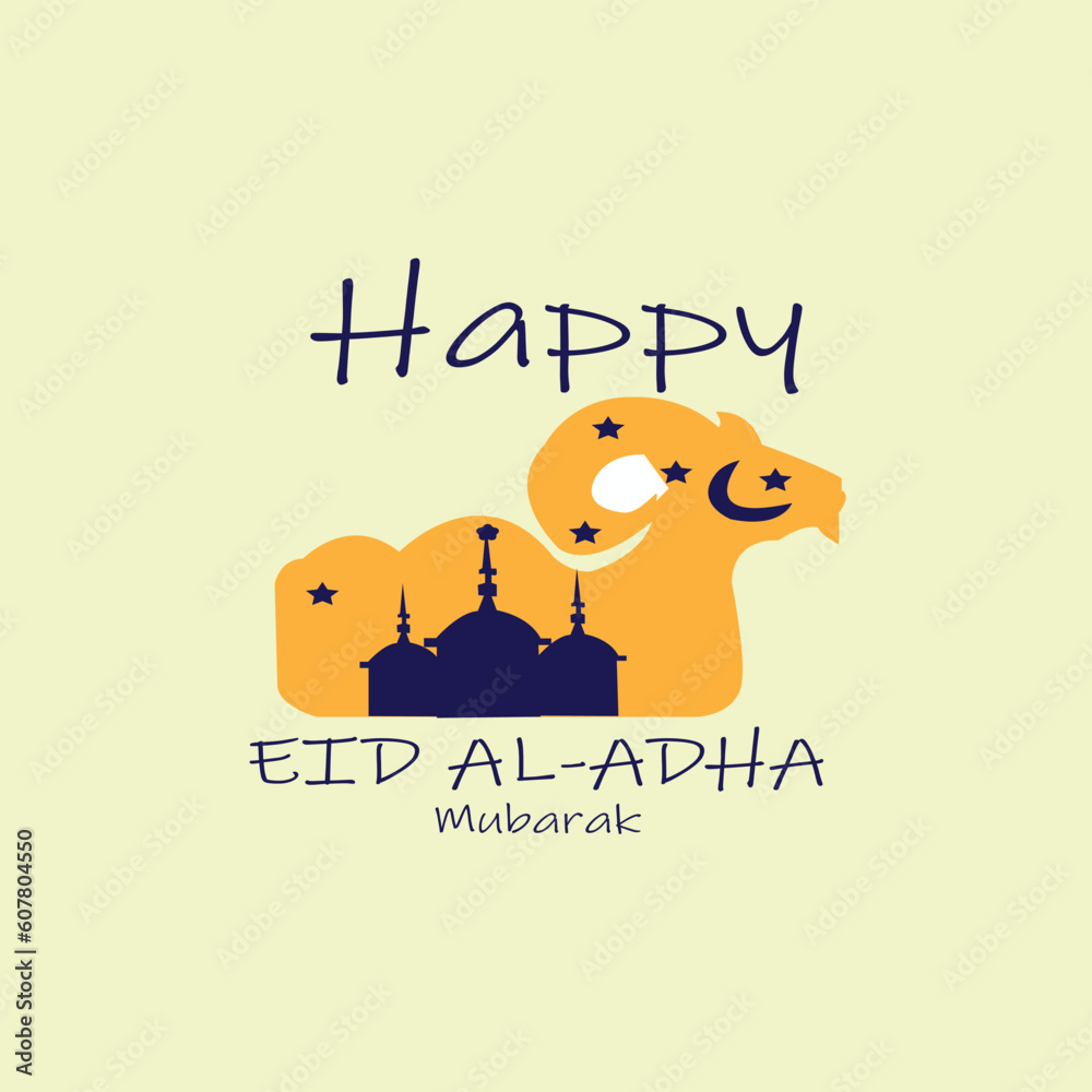 Happy Eid Day, greeting poster for Moslems on Eid, with a goat icon and