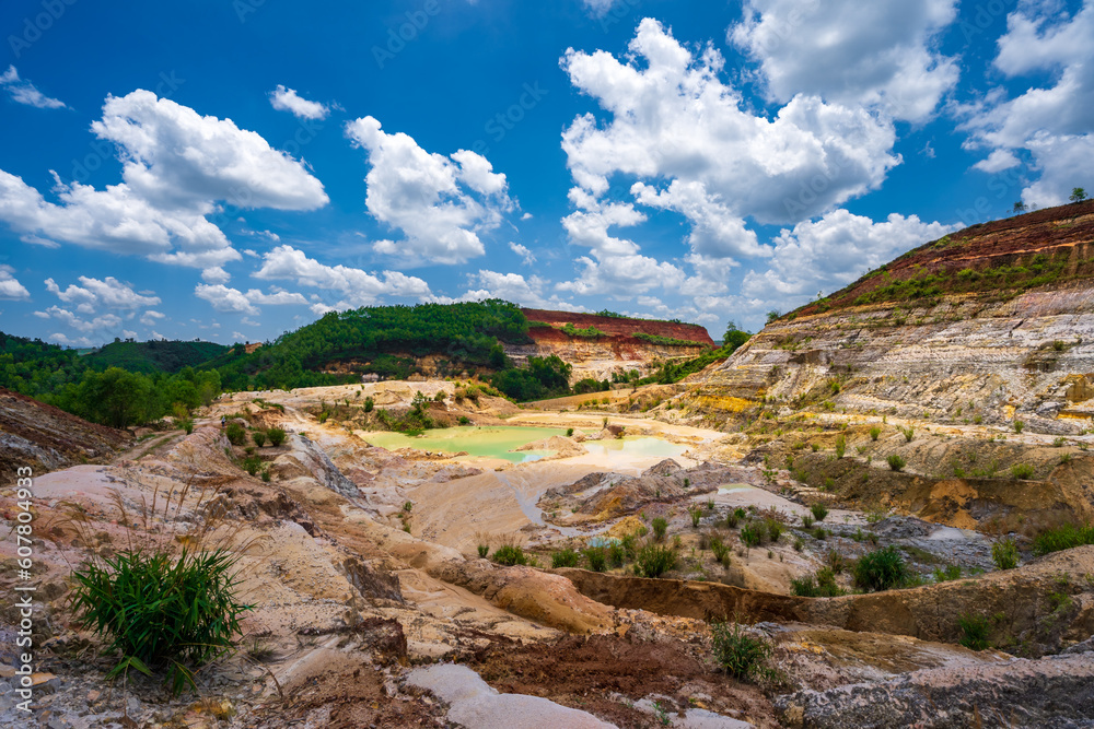 Abandoned ore mining mine with turquoise blue water Abandoned ore mining mine with turquoise blue water