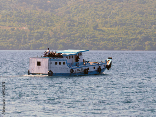 An inter-island ferry in Indonesia is sailing from the port of Larantuka to the port of Maumere. photo