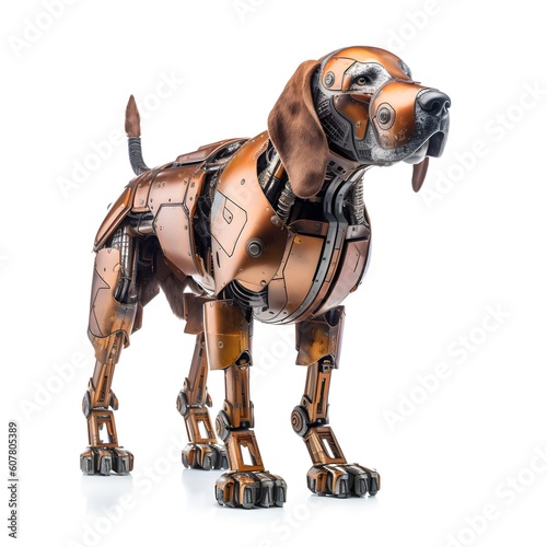Bloodhound dog steel robot, generative ai generated technology