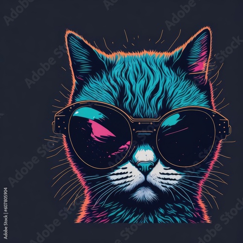 illustration of Kitten Wearing Glasses Artwork Generated with AI © Fazli