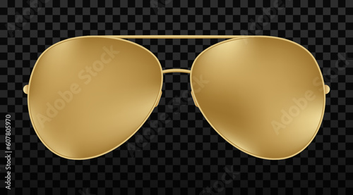 Gold aviator sunglasses with gold frame. Golden Sun glasses photo