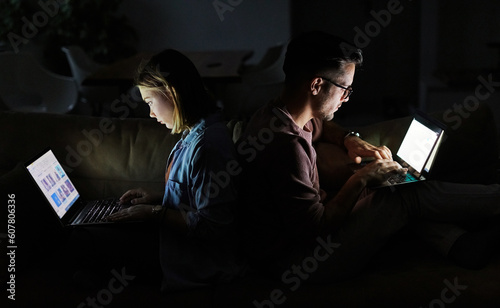 business young friend night couple student laptop computer office tablet businessman businesswoman entertainment watching television startup evening