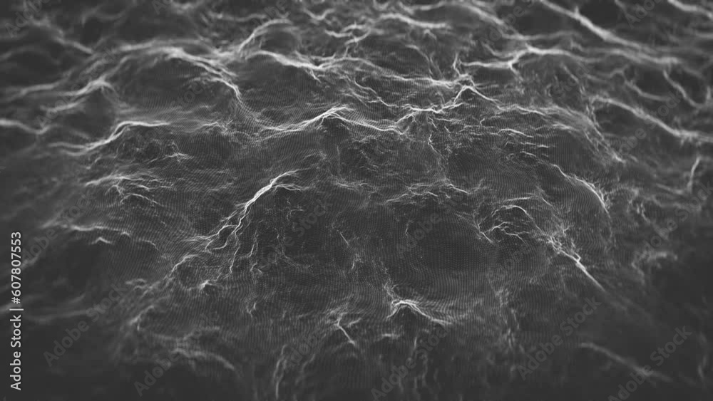 Abstract Fractal Landscape Surface Background/ 4k animation of a white and black abstract fractal landscape surface background with relief patterns and turbulence lines waving slowly