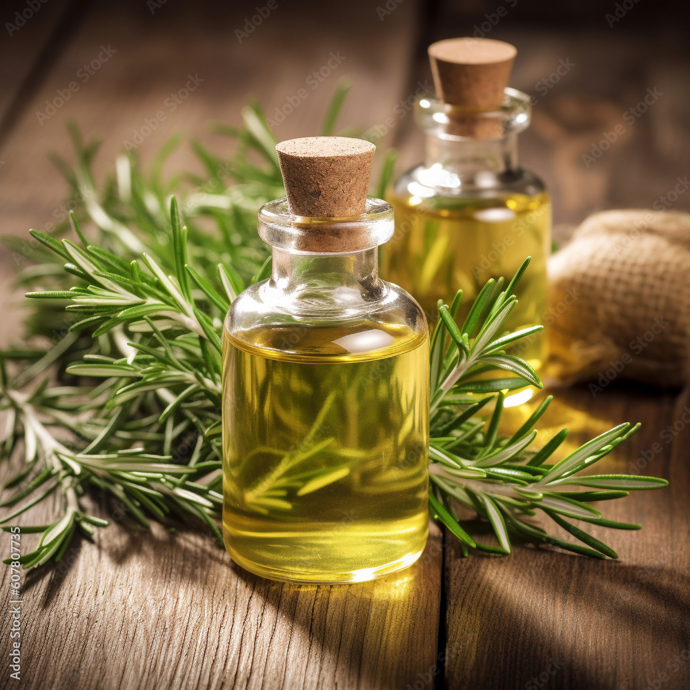 Generative ai: A bottle of rosemary essential oil Generative ai: A bottle of rosemary essential oil