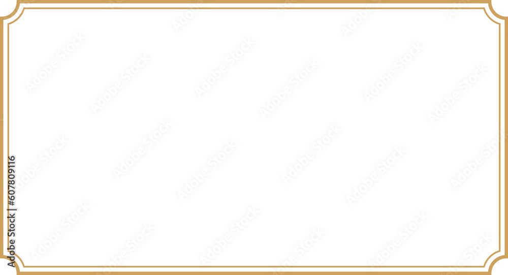 Rectangle subtle gold frame for web presentation, horizontal border in oriental style, png with transparent background. - obrazy, fototapety, plakaty 