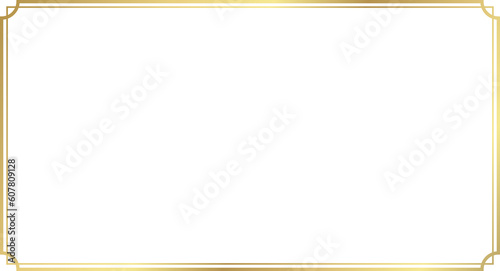 Rectangle vintage gold frame for web presentation, horizontal border in oriental style ,png with transparent background.